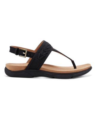 Monte Woven T-Strap Faux Leather Flat Sandals