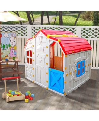 Kids Playhouse Realistic Cottage Playhouse with Openable Windows & Working Door