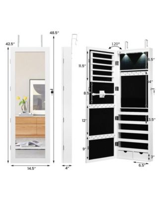 Lockable Wall Mount Mirrored Jewelry Cabinet with LED Lights
