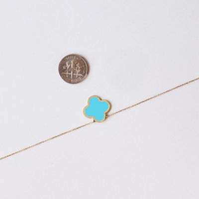 Extra Large Turquoise Single Clover Necklace 14K Gold