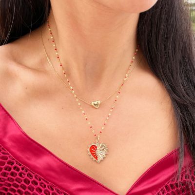 Gold Puffy Heart Necklace 14K Gold
