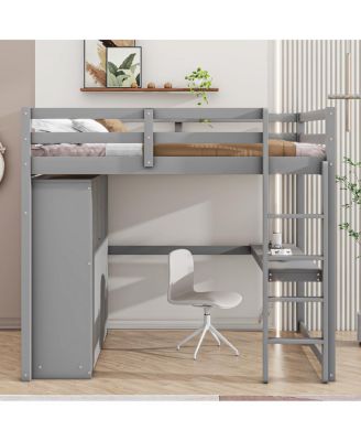 Streamdale Full Size White Loft Bed with Wardrobe, Desk, & Storage