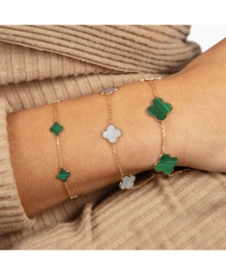 Mini Malachite Clover Bracelet 14K Gold