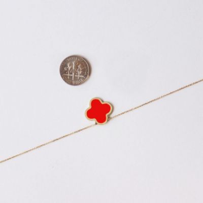 Extra Large Coral Single Clover Necklace 14K Gold