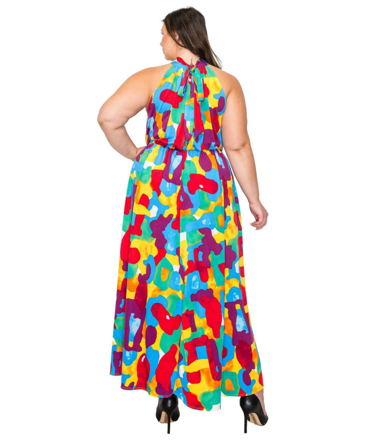 L I V D Plus Size Arroyo Halter Neck Maxi Dress in Abstract Print