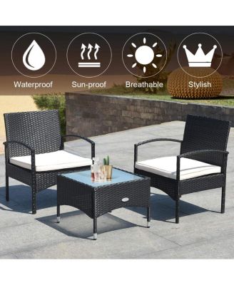 3 Pieces Patio Wicker Rattan Furniture Set with Cushion for Lawn Backyard