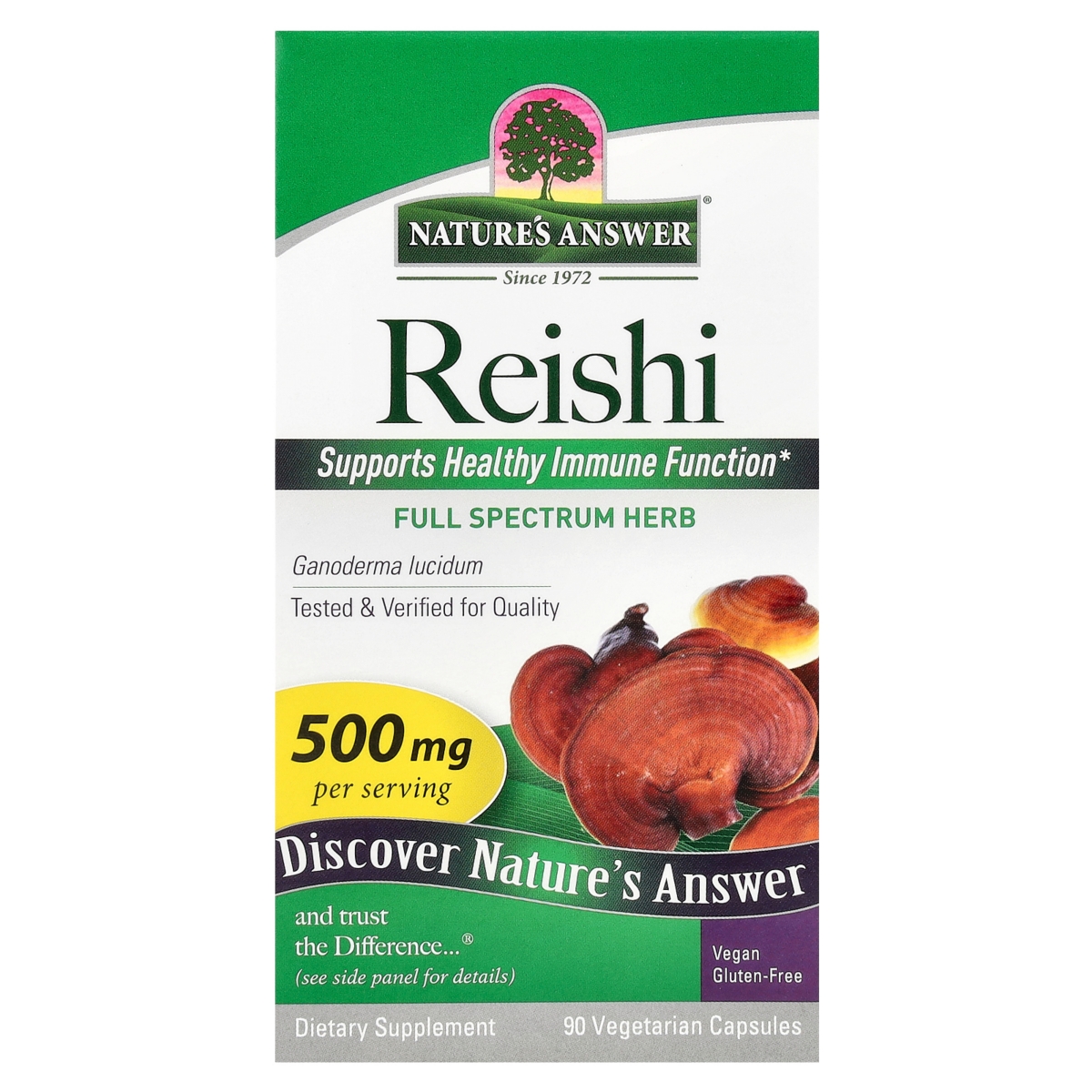 Reishi 500 mg - 90 Vegetarian Capsules - Assorted Pre-pack (See Table