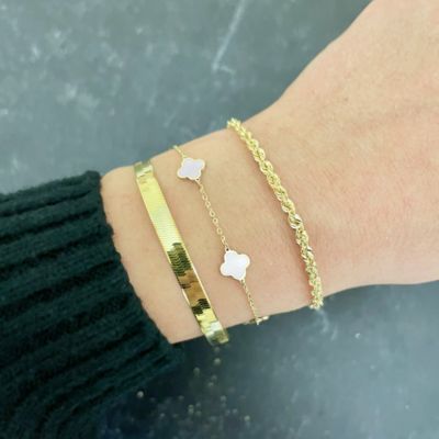 Mini Mother of Pearl Clover Bracelet 14K Gold