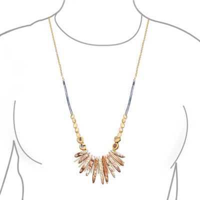 Blue Peck Organic Faceted Beads Irregular Stone Bib Fan Statement Collar Necklaces Gold Plated Adjustable