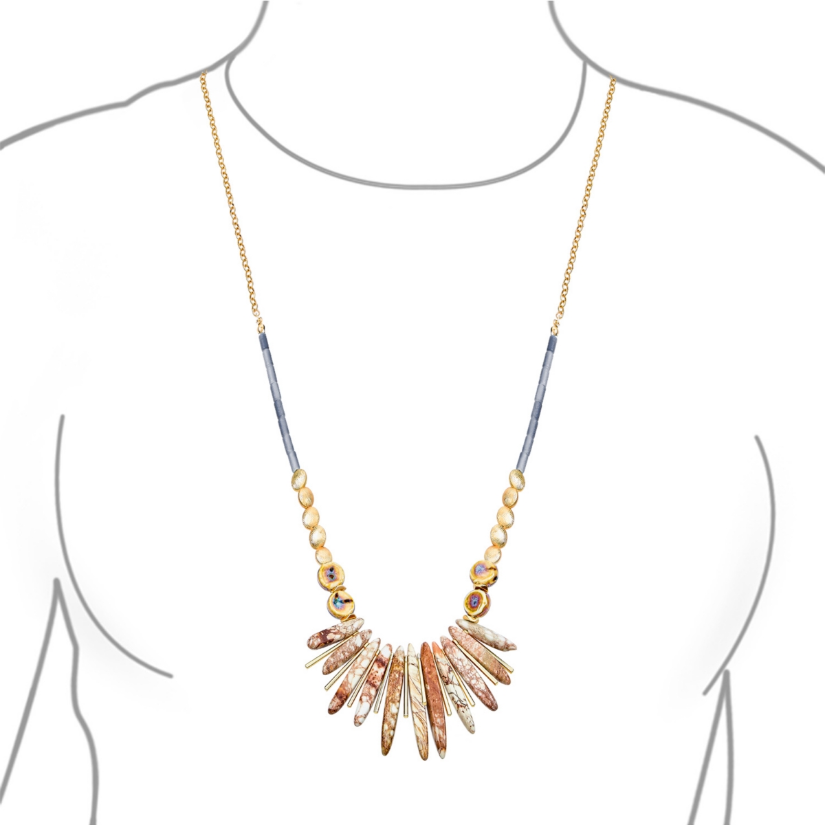 Bling Jewelry Blue Peck Organic Faceted Beads Irregular Stone Bib Fan Statement Collar Necklaces For Women Gold Plated Adjustable