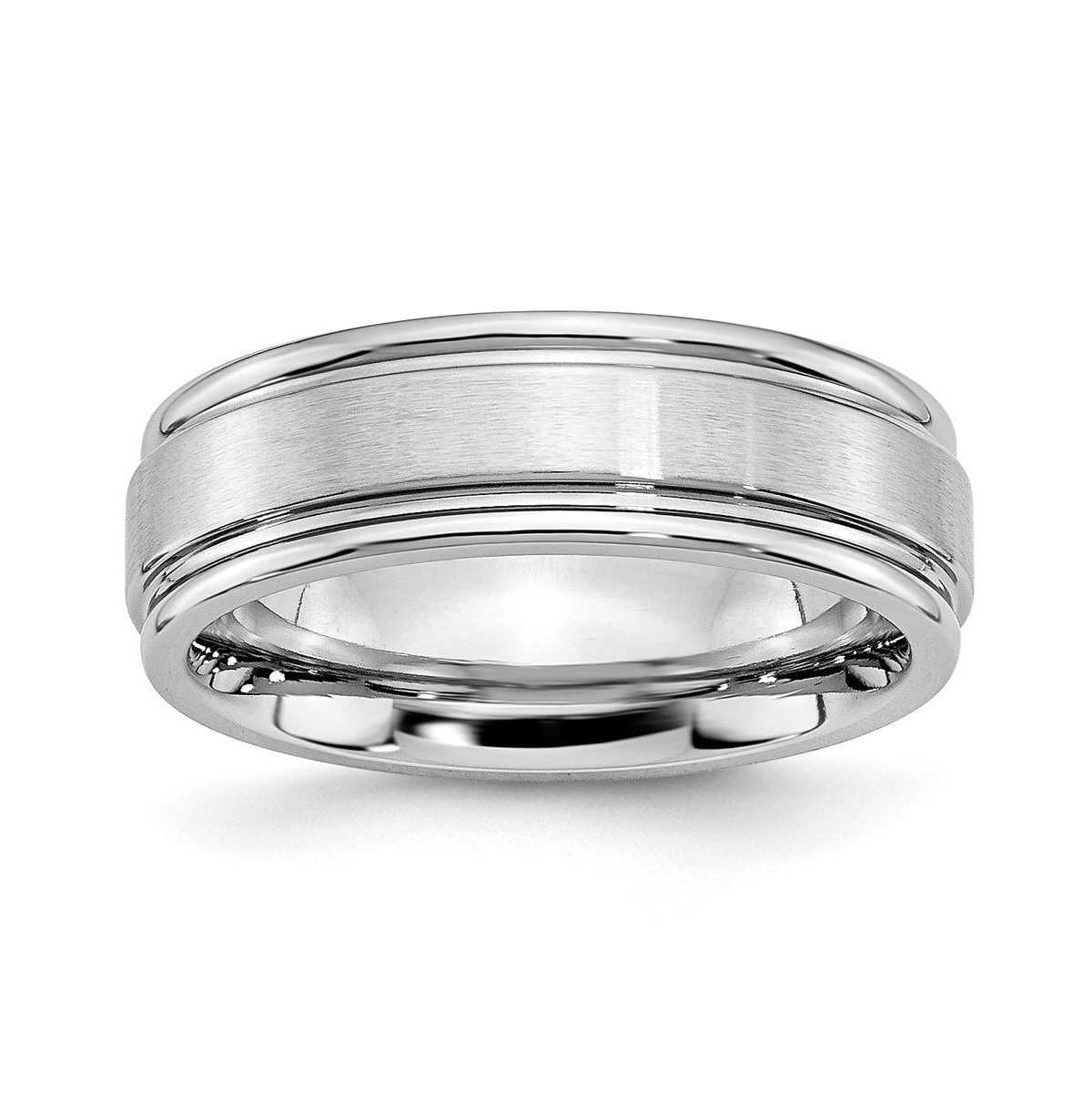 Cobalt Satin and Polished Ridged Edge Wedding Band Ring - White