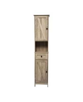 1Pc Slim Linen Tower with Drawer, Magnetic Doors & Open Shelf Organizer