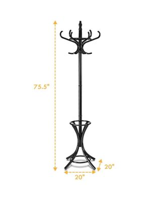 Wood Standing Hat Coat Rack with Umbrella Stand