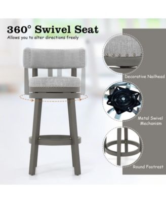 27 Inch Swivel Bar Stool with Upholstered Back Seat and Footrest