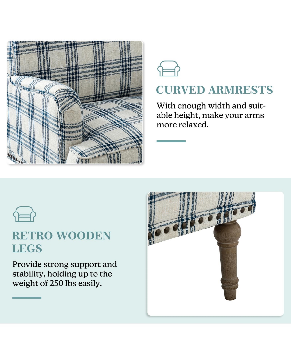 Ruarc Farmhouse Upholstered Armchair - Plaid Design Accent Chair