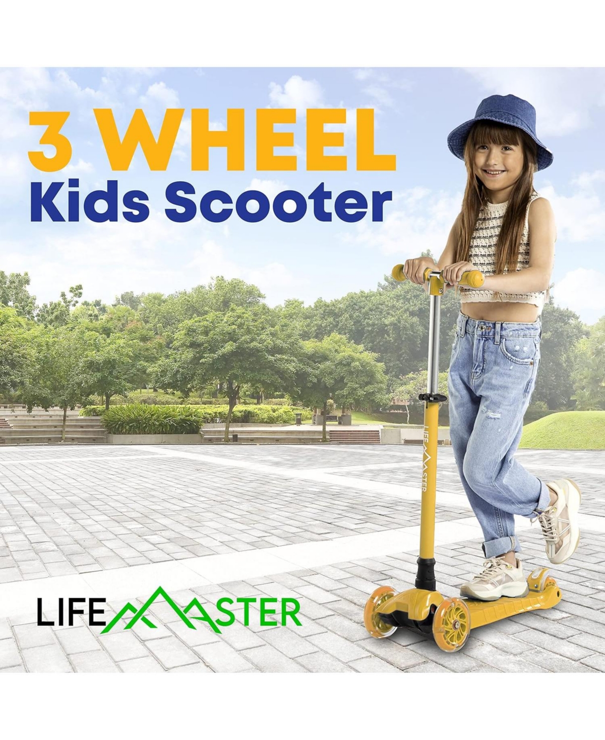 Lifemaster Kids Scooter – Children and Toddler 3 Wheel Kick Scooter – Led Wheel Lights Illuminate when Rolling– Adjustable Handle