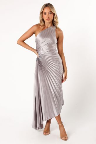 green emerald velvet dress Lotus Love Orange One-Shoulder Hanky-Hem Maxi Dress With Bow – Club L  London main image 1