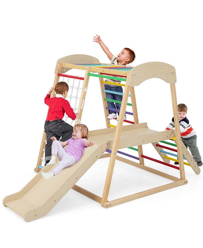 Wooden 8-in-1 Indoor Playground Climber Playset for Kids