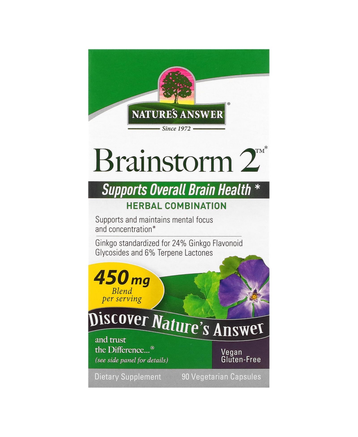 Brainstorm 2 Herbal Combination 450 mg - 90 Vegetarian Capsules - Assorted Pre-pack (See Table 9