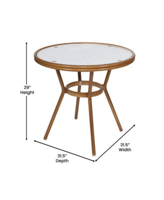 Bamboo Finished Metal Frame Celia Bistro Style Table with Glass Top, Pe Rattan, 4 Stack Chairs