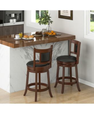 25.5 Inch Upholstered Bar Stools Set of 2 with Curved Backrest and Footrest