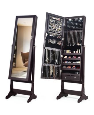 SUGIFT Lockable Mirrored Jewelry Cabinet with Stand and 2 LED Lights - Macy's