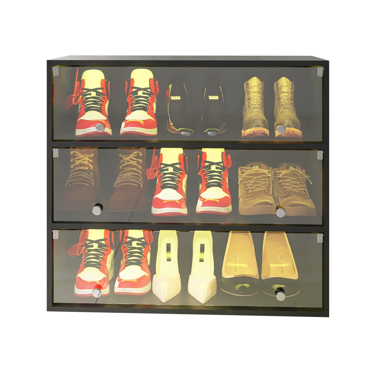 Streamdale Furniture Led Light Shoe Box Three Layers With Glass Doors
