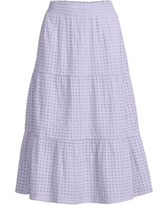 Women's Poplin Tiered Eyelet Midi Skirt