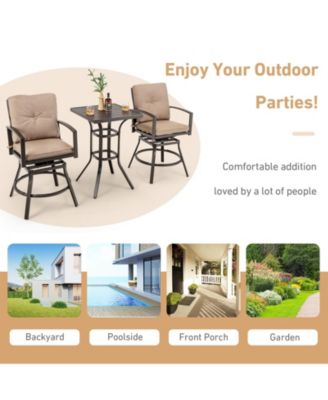 3 Pieces Patio Swivel Bar Table Set with Removable Cushions and Rustproof Metal Frame