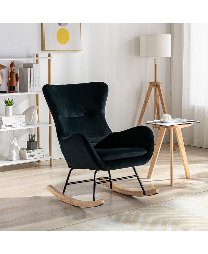 Simplie Fun Velvet Fabric Padded Seat Rocking Chair With High Backrest ...