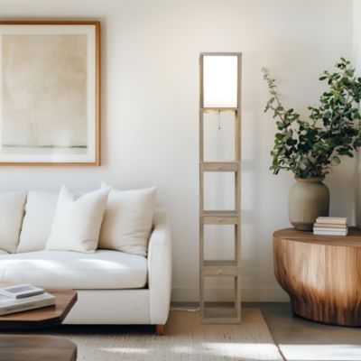 Maxwell Drawer 72" LED Shelf Floor Lamp with Lantern Shade