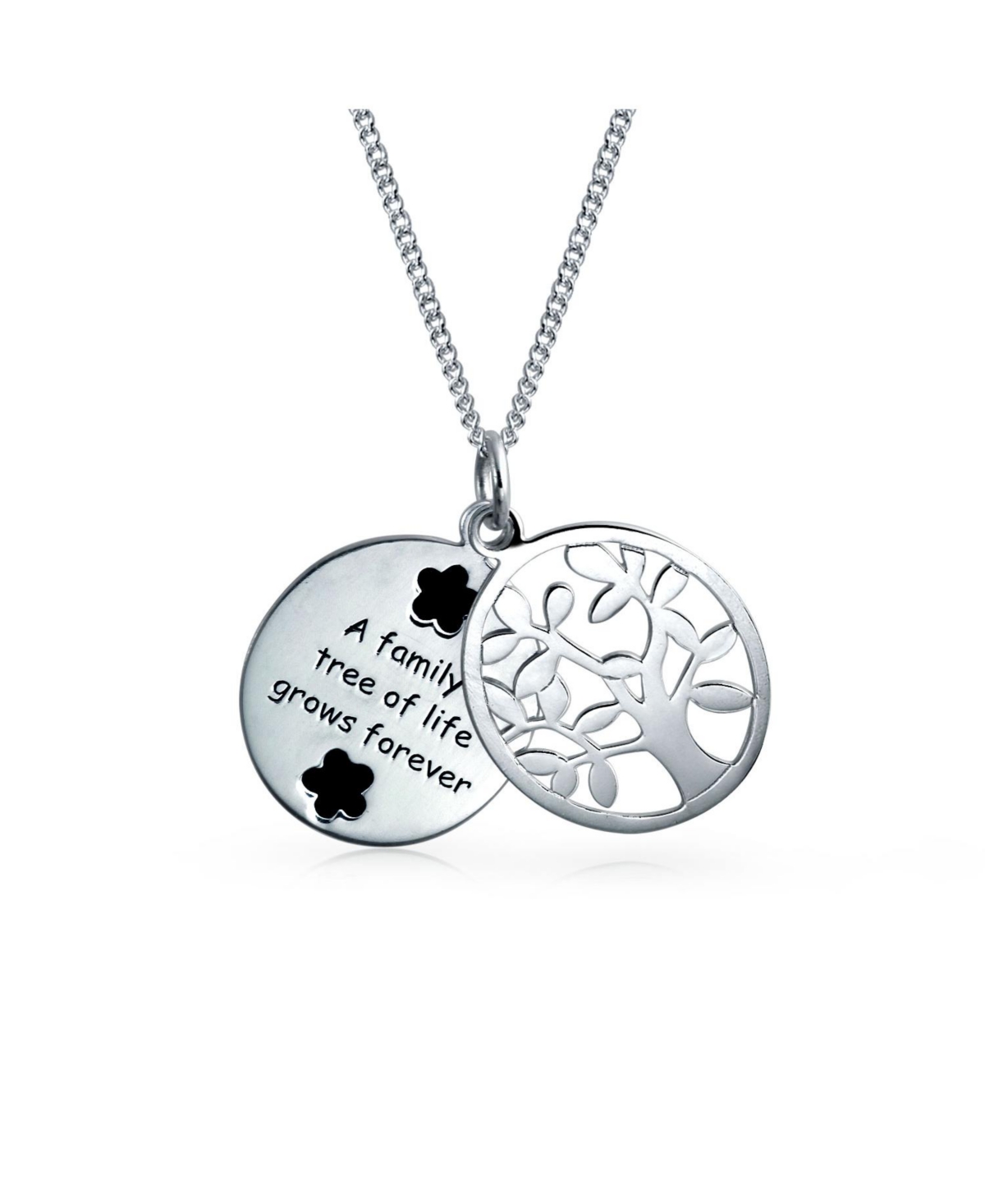 Oval Disc Saying Words Family Circle Wishing Family Tree Of Life Pendant Necklace For Women Mothers .925 Sterling Silver - Silver
