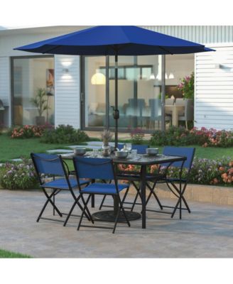 Tala Rectangular Tempered Glass Top Patio Table With Umbrella Hole And Black Steel Tube Frame