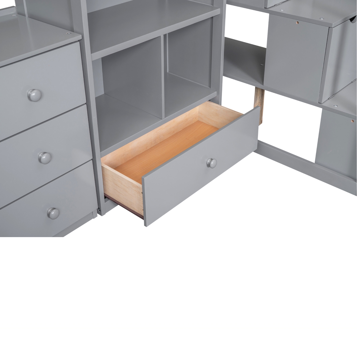 Streamdale Furniture Size Loft Bed With L-Shaped Desk And Drawers, Cabinet And Storage Staircase, White
