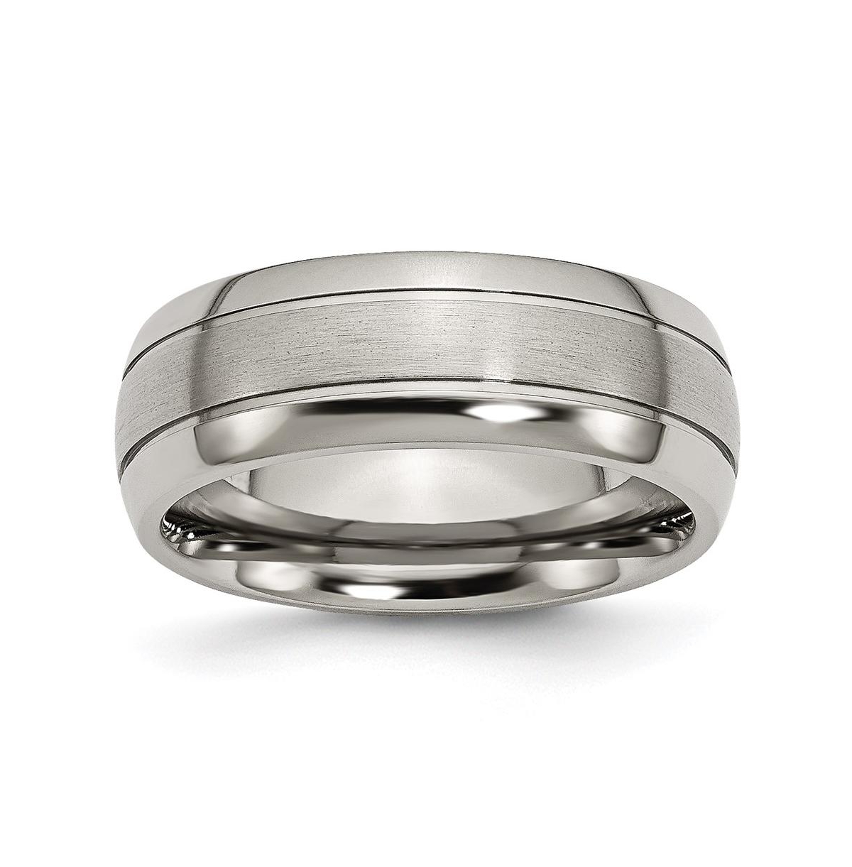 Titanium Brushed and Polished Grooved Wedding Band Ring - Grey