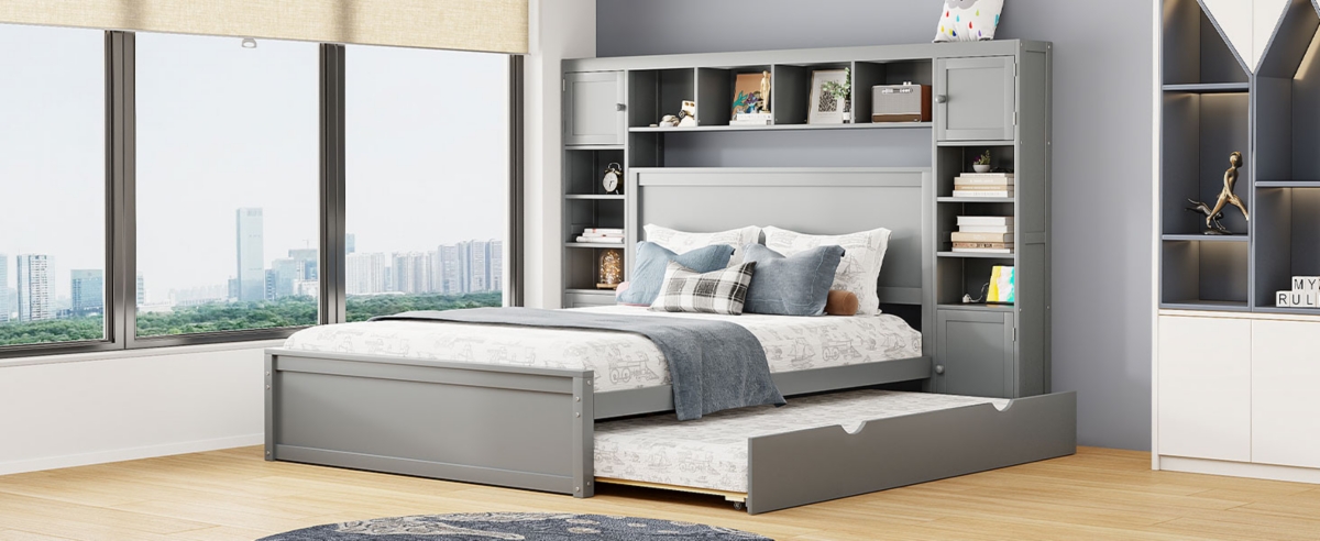Streamdale Furniture Size Wooden Bed With All-In-One Cabinet, Shelf And Sockets, Espresso