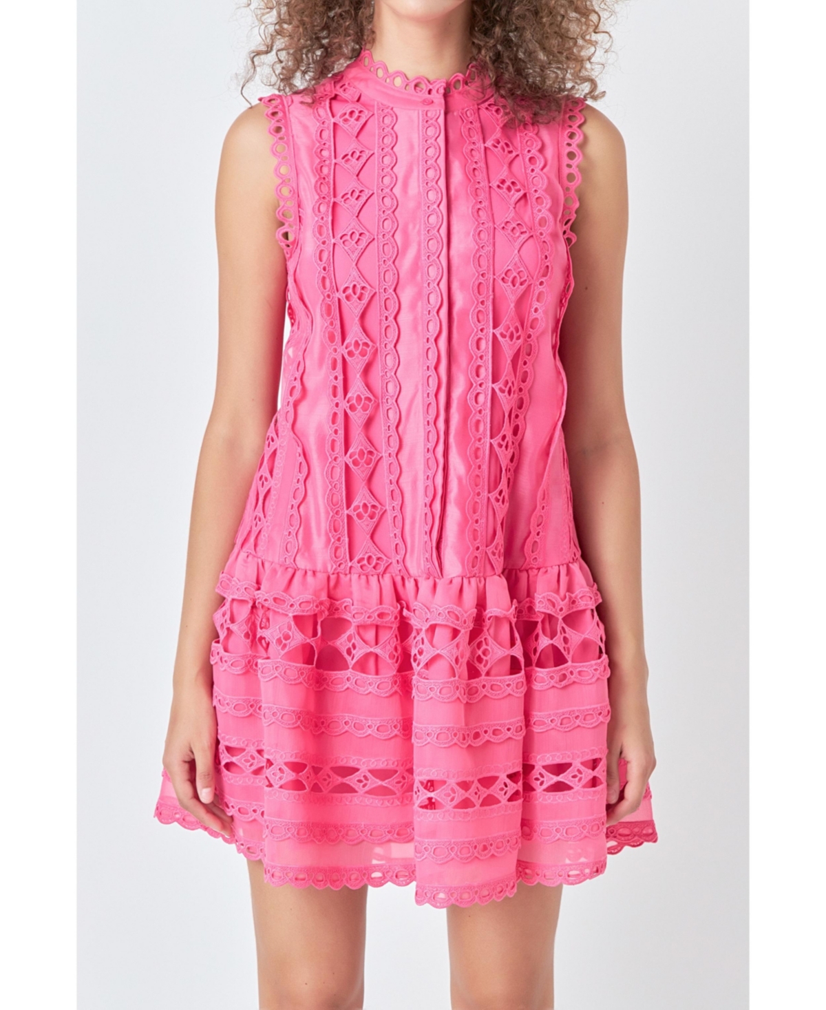 Women's Lace Mini Dress - Fuchsia