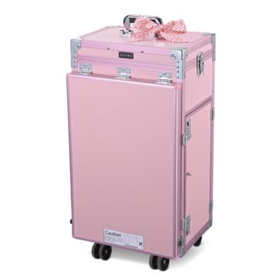 Aluminum Rolling Makeup Train Case with Table Salon Nail Trolley Cosmetic Organizer Black