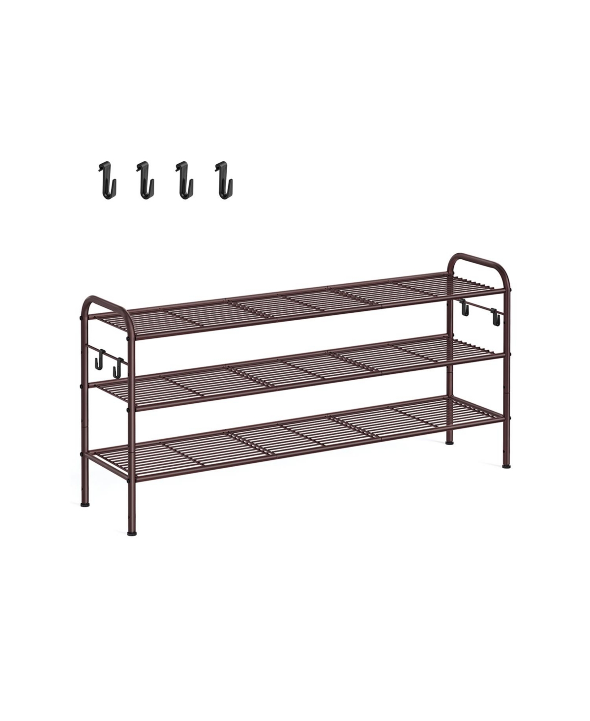 Slickblue Shoe Rack Organizer, Metal Shoe Shelf Storage with Side Hooks and Height-Adjustable