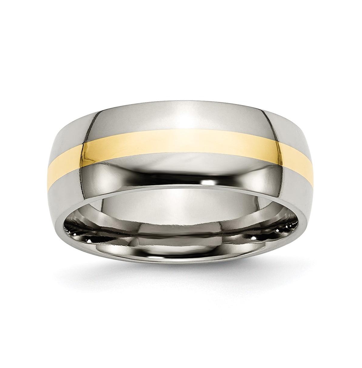 Titanium Polished with 14k Gold Inlay Wedding Band Ring - Yellow