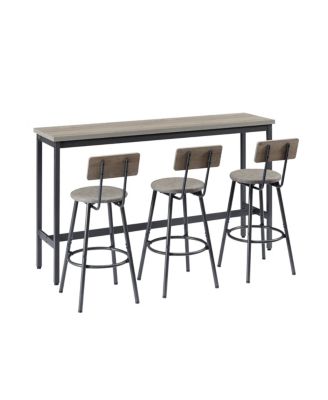 Industrial Long Bar Table Set with 3 Upholstered Stools