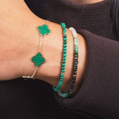 Large Malachite Clover Bracelet 14K Gold