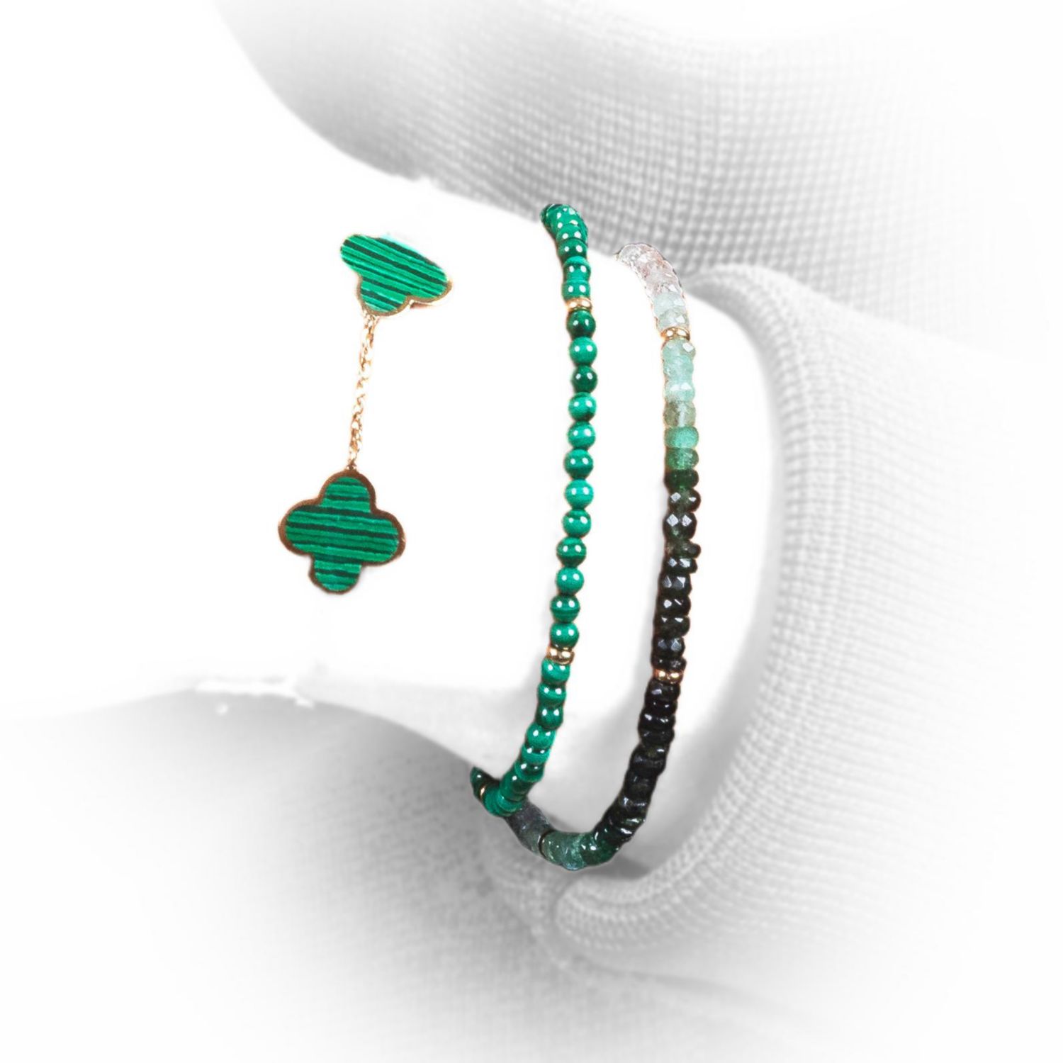 Large Malachite Clover Bracelet 14K Gold