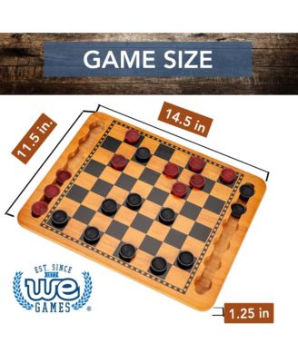14 in. Red and Black Solid Wood Checkers Set, Grooves in Board