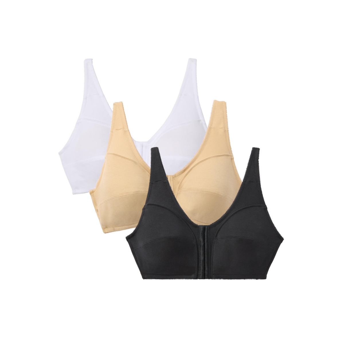 Plus Size 3-Pack Front-Close Cotton Wireless Bra - Basic assorted