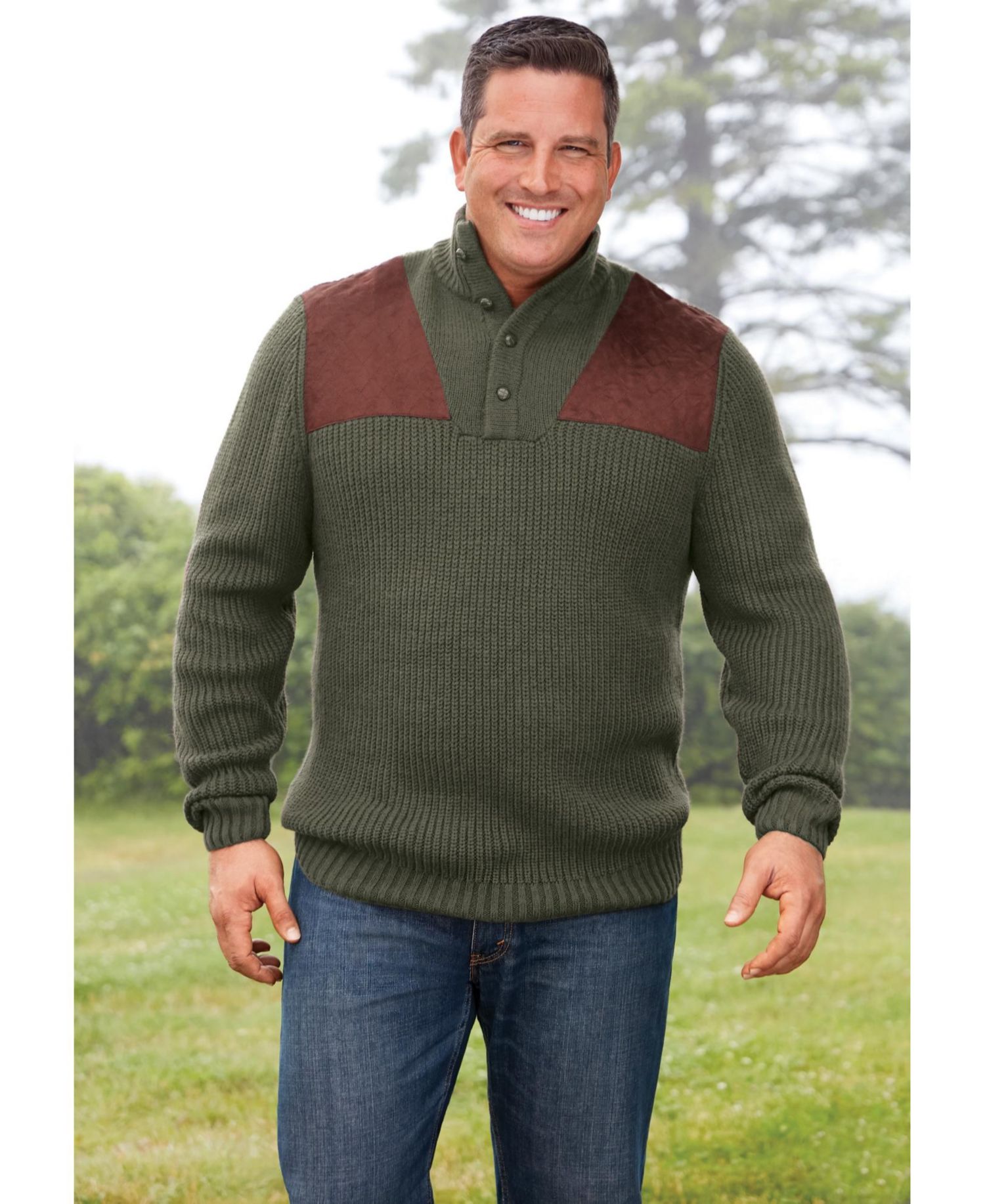 Men's by KingSize Patch Sweater with Mock Neck
