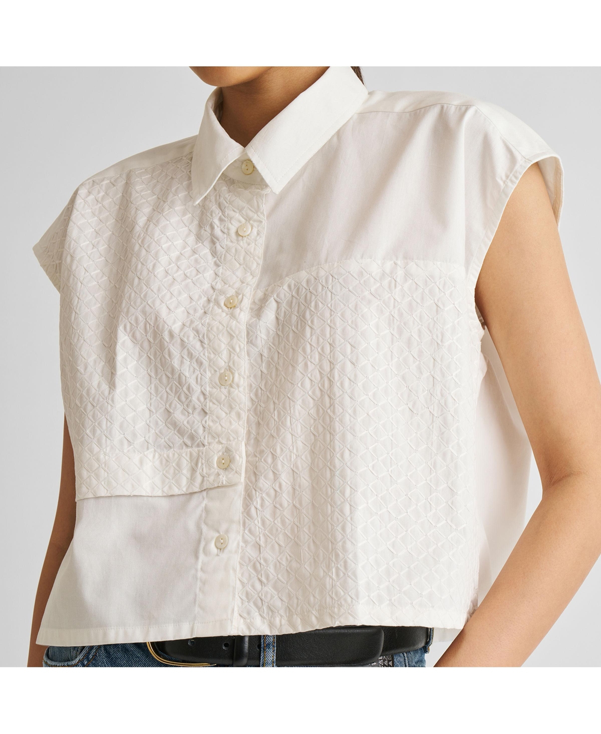 Women's Embroidered Panel Crop Top - Coconut white