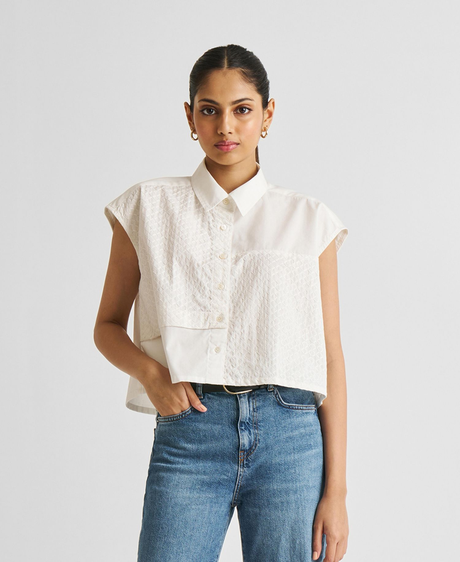 Women's Embroidered Panel Crop Top
