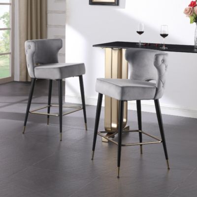 Gray & Gold Velvet Counter Stool
