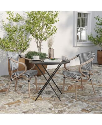 Mael Set Of Two Stacking Thonet Bistro Style Chair With Arms, Textilene Seat, And Bamboo Finished Metal Frame For Indoor/Outdoor Use